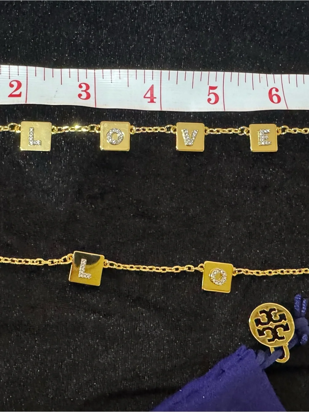 Tory Burch Gold 'LOVE' Link Necklace & bracelet set - Gold Square Letter Charms